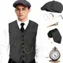 EFORLED Halloween 1920s Mens Costume Accessories Set,Great Gatsby Clothing,Roaring 20s Pocket Watch,Mafia Mobster Hat (Large)
