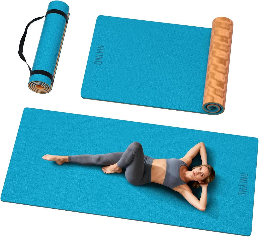 Extra Long & Wide Thick Yoga Mat for Tall Men & Women,76''x32.6''x7mm - High Density TPE Non-Slip Both Sides, Lightweight 1.1kg with Superior Cushioning for gymnastics, Pilates, Home, Workout (Blue-orange)