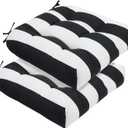 Indoor/Outdoor Tufted Seat Cushions with Ties Set of 2, 19"x19" Chair Cushions for Dining Chairs, Waterproof Chair Pads for Garden Patio Kitchen Home-Black White Stripe, 2 Count