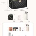 ALEXTINA Large Travel Makeup Bag Makeup Organizer with Collapsible Handle, Waterproof Cosmetic Bag for Women, Open Flat Toiletry Bag for Travel Essentials & Travel Size Toiletries,Khaki