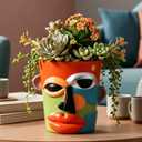 Abstract Face Planter Pot, Modern Face Planter for Indoor Plants, Colorful Cubist-Inspired Resin Plant Pot for Succulents Pothos Faux Flowers, Unique Small Planter for Shelf Table Desk Home Decor