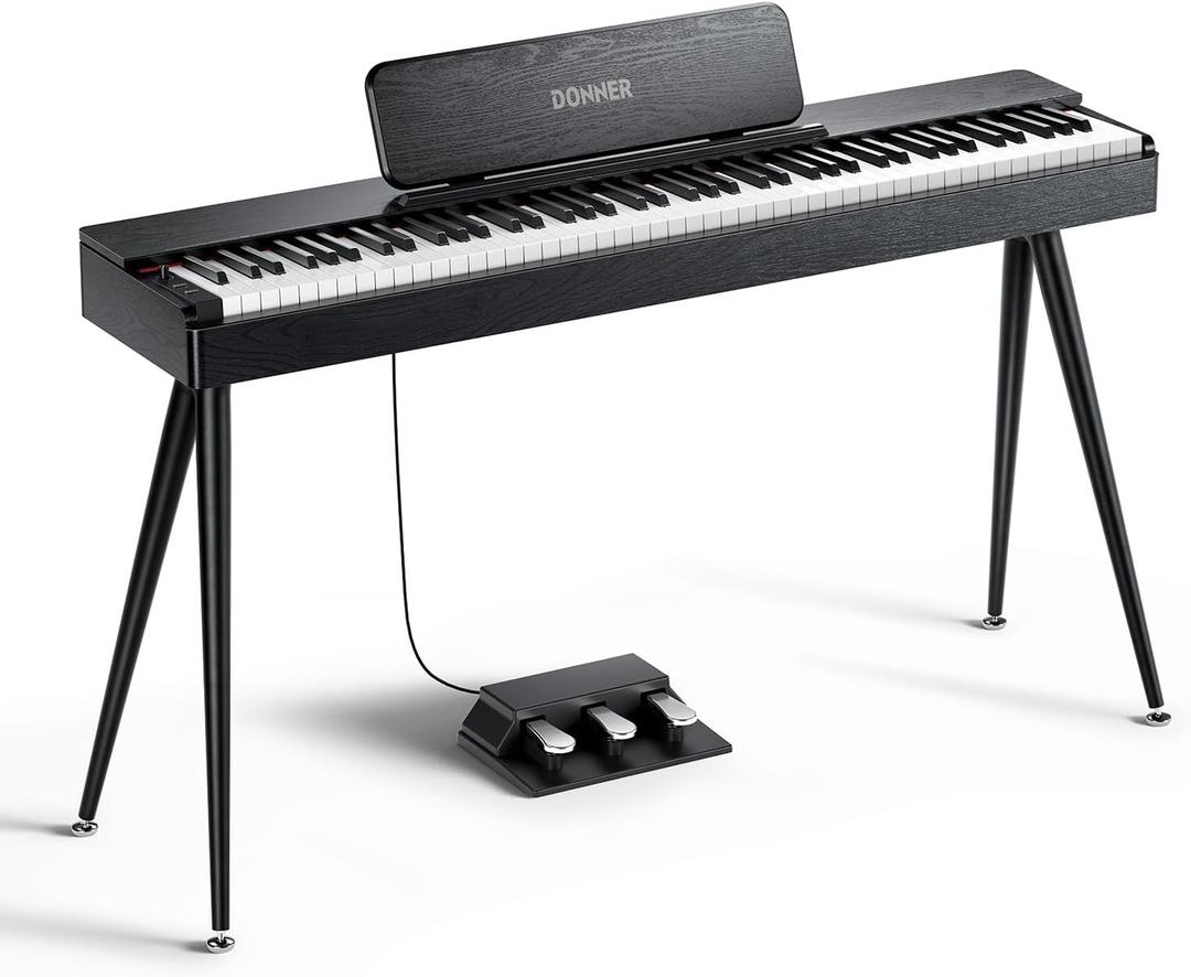 Donner OURA S100 Digital Piano with 88 Key Graded Hammer Weighted Keyboard for Beginner, Full Size Electric Piano Keyboard with Bluetooth, 3 Original Demos, LOCAL OFF, 210 W, Piano Three Pedal, Black