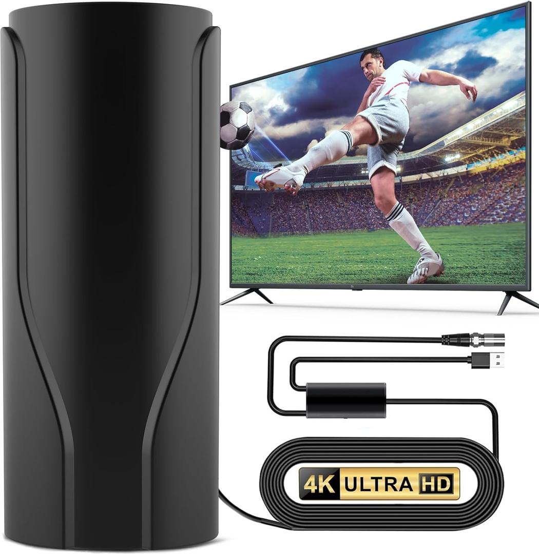 2025 Upgraded TV Antenna for Smart & Older TVs, Indoor/Outdoor Digital HD Antenna with Amplifier & Signal Booster, 32ft Coax Cable, Supports 8K, 4K, 1080p Resolution, Black