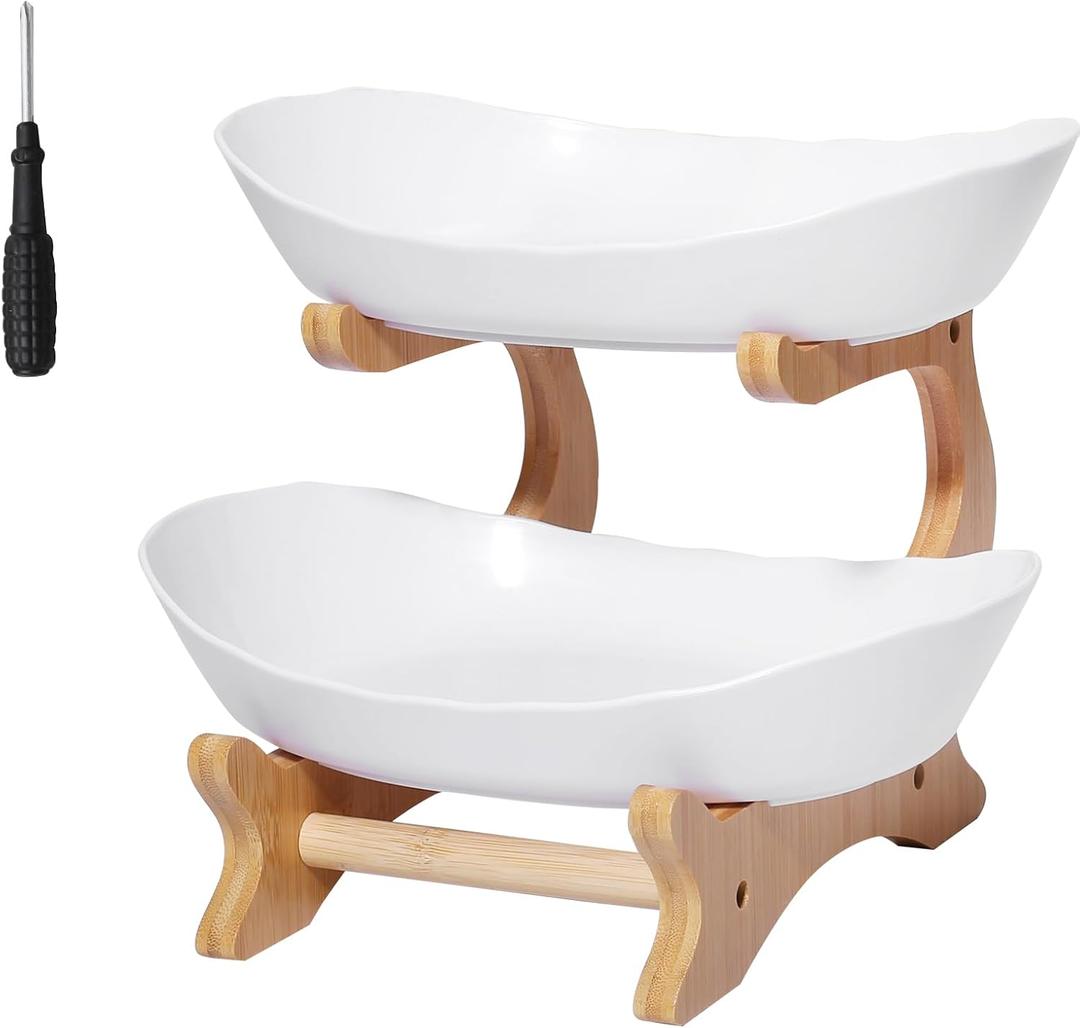 2 Tier Fruit Bowl for Kitchen Counter,Plastic Basket for Vegetable Storage,Cake, Dessert, Nuts, Snack, Salad
