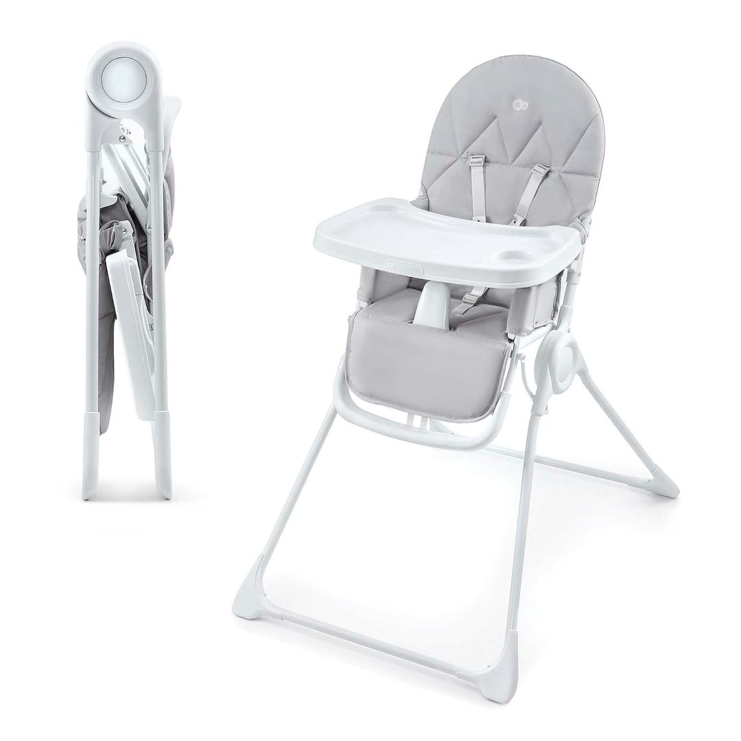 Kinderkraft BINCI Folding High Chair, Lightweight 11 lb, Compact for Small Spaces and Travel, Adjustable Tray with Cup Holder, Footrest, 5-Point Harness, Easy-Clean Modern Design, Light Gray