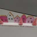 Amyhill Pink Lighted Wooden Christmas Tabletop House Village Decor Farmhouse LED Christmas Tabletop Decor Merry Rustic Xmas Block Centerpiece Sign with Word for Home Bedroom Holiday Ornament