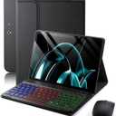 for Microsoft Surface Pro 11/10/9 13 inch 2024/2022 Case with Keyboard - Rainbow Backlit Keyboard Case - Built in Pencil Holder with Mouse - Black