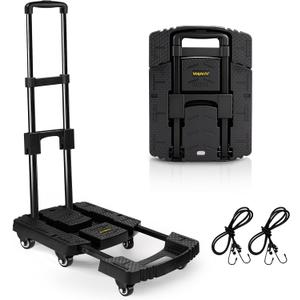 Voipvvii Folding Hand Truck 500lbs, Portable Heavy Duty Dolly Cart, 6 Wheels Collapsible Luggage Cart with 2 Elastic Ropes - Compact Trolley Cart for Easy Moving - Ideal Hand Cart for Travel and More