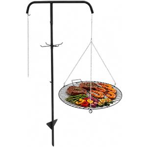 22" Fire Pit Campfire Grill Grate, Hanging Open Fire Cooking Grill Grate Portable Round Camping Cooking Barbecue Rack Heavy-Duty, Easy Setup & Adjustable Height for Outdoor Camping BBQ
