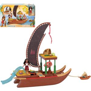 Mattel Disney Moana 2 Toys, Moanas Adventure Canoe Playset with Floating Canoe, Small Doll, 1 Character Friend, 6 Play Areas & 10 Accessories