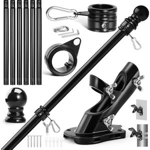 Anovo Flag Pole Kit- Stainless Steel 7 FT Flag Poles with1 Inch Metal 360 Rotating Flag Pole Rings Clip, Two-Position Flag Pole Holder Brackets Mounting for Outside House Outdoor Porch (7 FT - Black)
