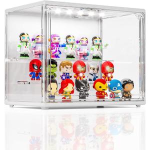 Acrylic Display Case for Collectibles with LED Light, 3 Layer Adjustable Figure Display Case with Magnetic Door, Lighted Display Box Stackable Clear Blind Box for Action Figure, Popmart, 1 Pack