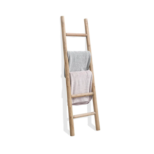 FUIN 57in Wood Blanket Ladder Living Room Decorative Wall Leaning Farmhouse Quilt Display Holder Rustic Wooden Towel Rack for Bathroom, Brown