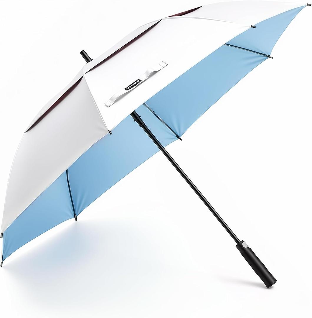 LIDOMPO 68 Inches Uv Protection Golf Umbrella For Sun Protection With Large Windproof Vented Double Canopy, Push-Button Auto Open Turquoise/Silver