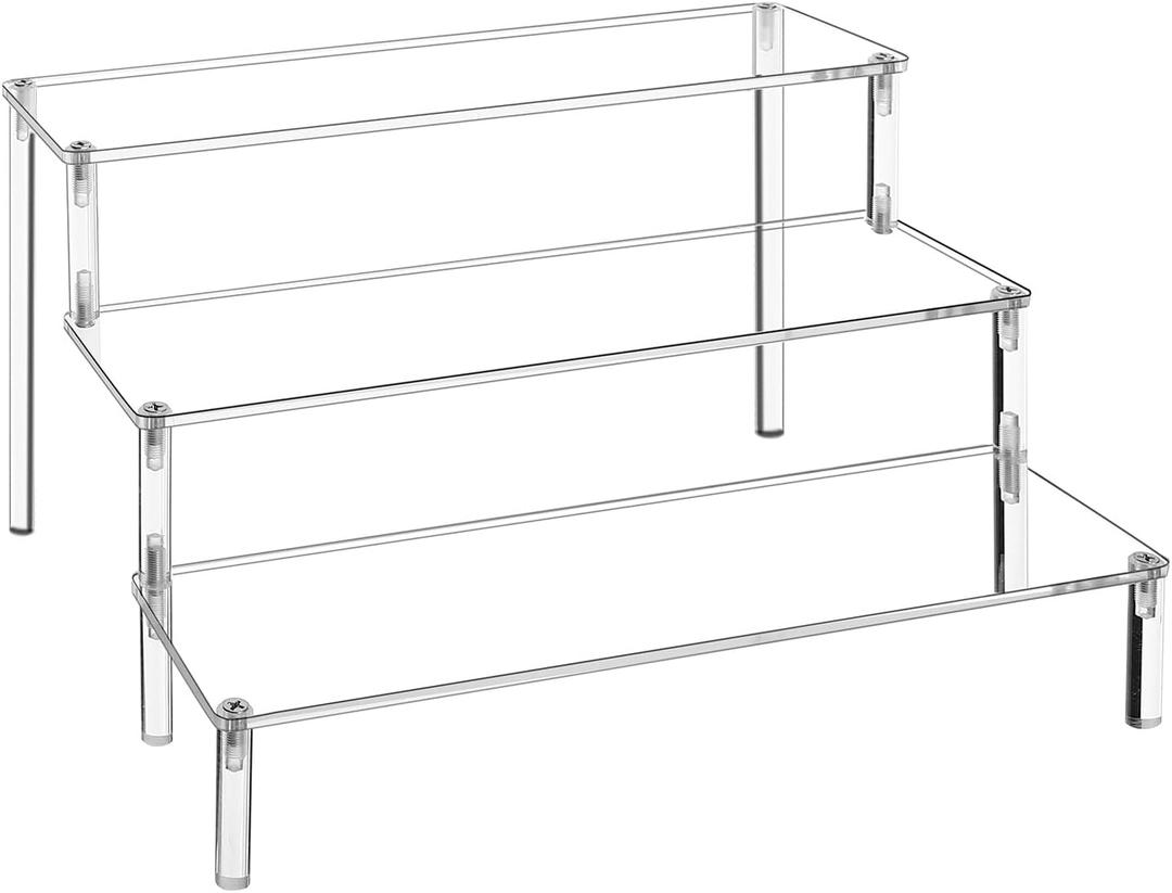 WEERSHUN 3 Tier Acrylic Display Stand Risers, Clear Tabletop Display Shelf for Perfume, Figures & Collectibles, Thick Acrylic Organizer for Cupcake, Cosmetics & Home Decoration (1PACK 3-layer transparent)