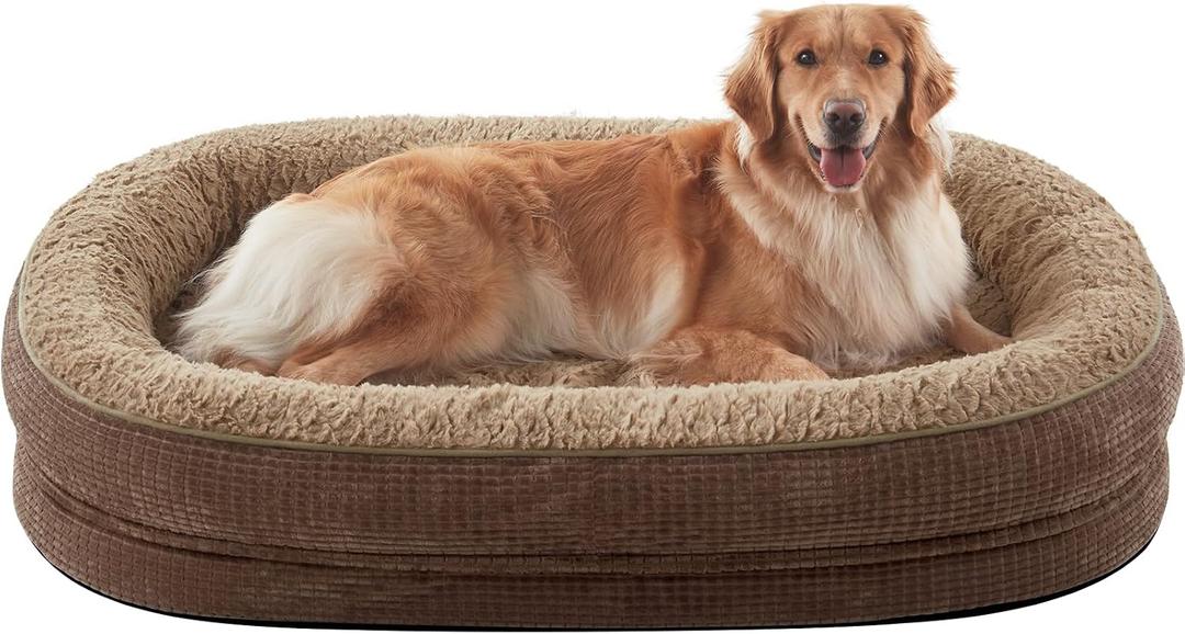JOEJOY Orthopedic Dog Bed for Extra Large Dogs, Egg-Crate Memory Foam Pet Bed with Bolster Sides, Waterproof Lining, Removable Washable Cover & Non-Slip Bottom, Brown, Size: 48"l X 35"w X 7.5"th