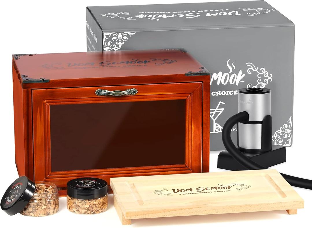 Cocktail Smoker Kit with Smoking Gun & Cocktail Smoker Box - Whiskey Smoker Kit with Wood Chips (Apple & Cherry) - Old Fashioned Bourbon Drink Smoker Kit