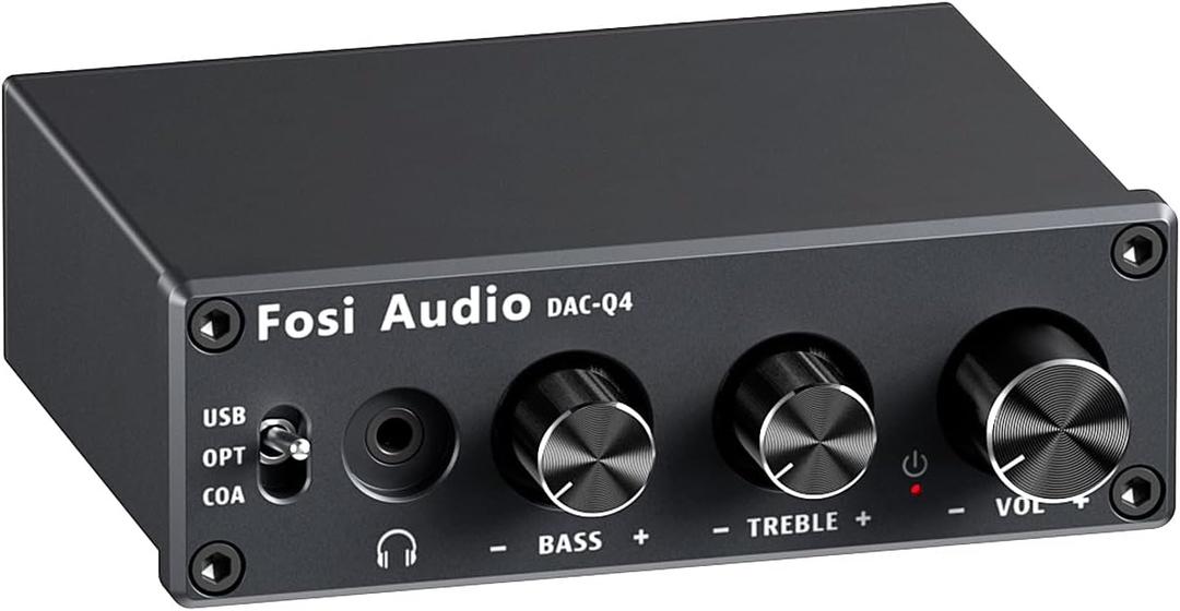 Fosi Audio Q4 DAC Headphone Amp for PC, Desktop Digital to Analog Audio Converter for Home Stereo Amplifier and Powered Speakers, PC-USB/Optical/Coaxial Inputs, 3.5mm Headphone/RCA Outputs