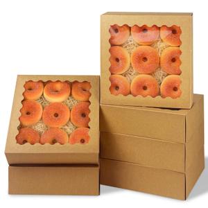 qiqee 9x9x2.5 Inch Brown Pie Boxes with Window 12Packs Cookie Donut Bakery Box (Auto-pop Up)