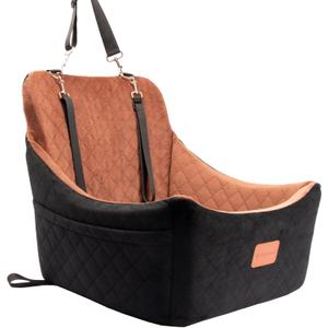 WOOAIDAGG Dog Car Seat for Medium Sized Dog,Pet Travel Car Bed with Seat Belt Channle,Fully Detachable and Washable Car Dog Seat with Adjustable Straps,3 Straps Easy to Install (Black/Brown)