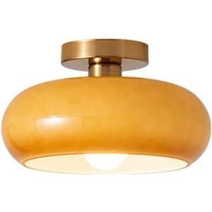 Nordic Vintage Ceiling Light Fixture Denmark Mid Century Modern Nostalgia Semi Flush Mount Ceiling Light with Orange White Glass Shade for Restaurant Cafe Loft Bedroom Hallway 10.6inch