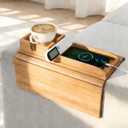 Bamboo Couch Armrest Table, Couch Arm Tray with Removable Couch Cup Holder, 2 in 1 Design Foldable Anti-Slip Bamboo Couch Tray and Sofa Cup Holder for Drink