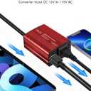 FOVAL 150W Car Power Inverter 12V DC to 110V AC Converter Vehicle Adapter Plug Outlet with 3.1A Dual USB Car Charger for Laptop Computer (Classic Red)