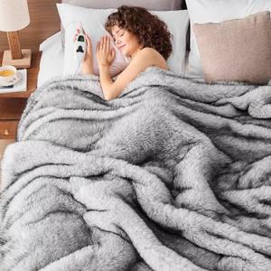 Heated Electric Blanket Twin, Octrot 60"X80" Faux Fur Heating Blanket Luxury Christmas Gifts Heavy Plush with 10 Heats Levels & 8 Hours Auto Off,Super Cozy Warm Fuzzy,Fluffy Decor Winter Warming,Grey