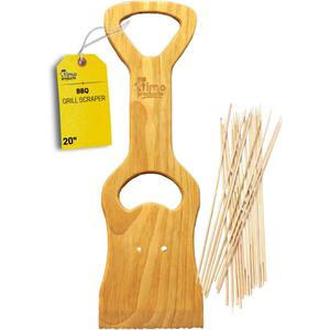 Premium Wood Grill Scraper - Wooden BBQ Grill Scraper, Barbecue Cleaner Tool, Enjoy Safe & Bristle Free Barbecue for Outdoor Grill |Includes 12" Bamboo Skewers (100 Pcs)