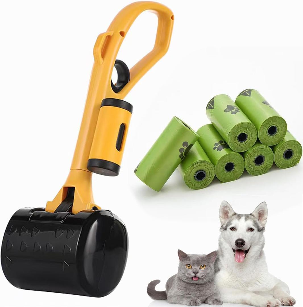 Pooper Scooper for Large Medium & Small Dogs Heavy Duty, 14.18Long Handled Dog Poop Scooper for Grass,Durable Dog Poop Pick Up Tool, Poop Grabber with 7 Dog Poop Bags 1 Dispenser Poop Scoop