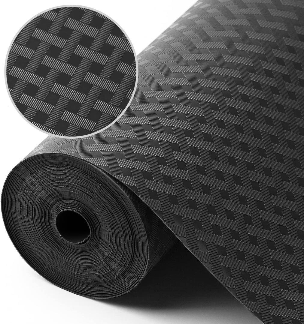 Shelf Liners for Kitchen Cabinets Refrigerator Liners Waterproof & Oil-Proof Kitchen Cupboard Liner Non-Slip Drawer Mats Non Adhesive Fridge Liner for Shelves - Black 11.8 x 59 Inch (Diagonal Pattern Jet Black)