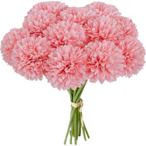 Mandy's Pink Artificial Ball Chrysanthemum 12 Stems Faux Flowers with Bendable Stems for Valentine's Day and New Year Decorations DIY Wedding Centerpiece Fall Decor Home Arrangements
