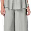 Women's 2 Piece Chiffon Sets Outfits Flowy Summer Casual Dressy Pantsuits Loose Double Layers Blouse Pants Sets, XXL