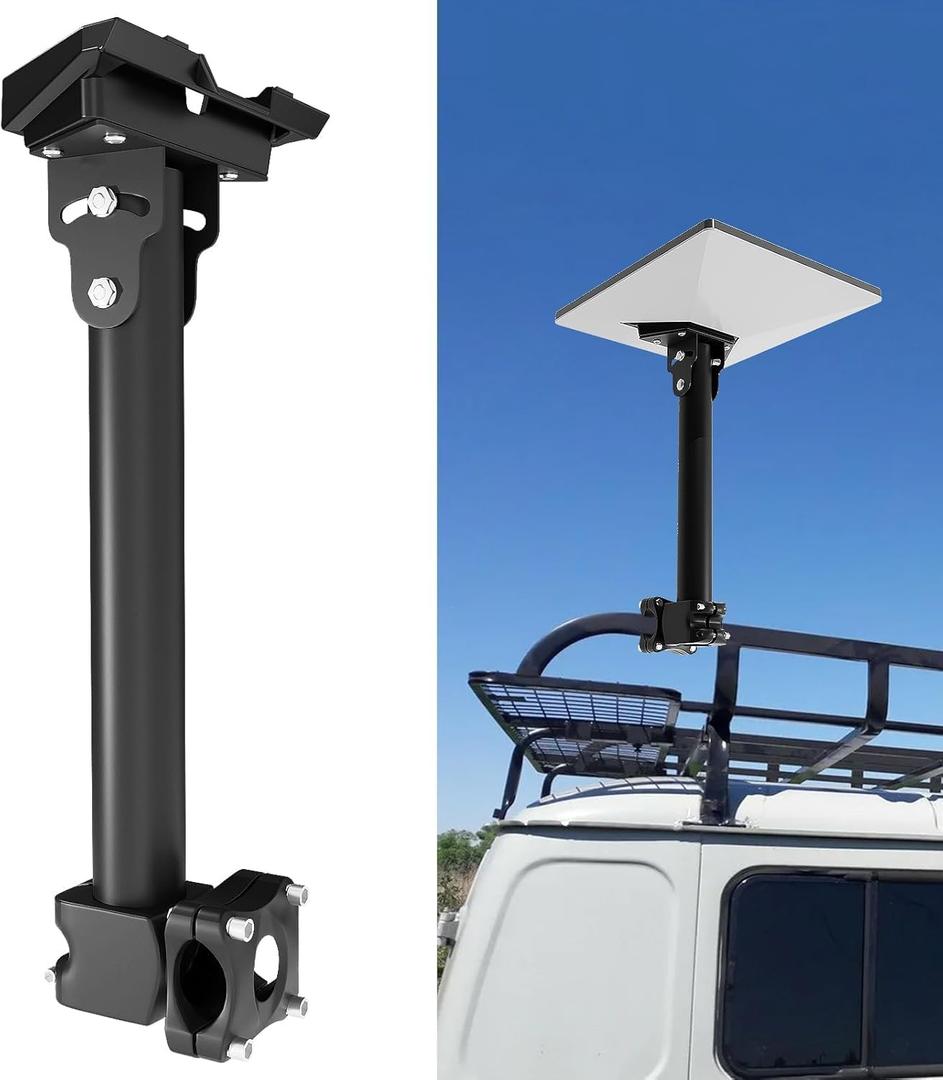 Starlink Mini Mount for RV Ladder, Starlink Mounting Kit with Adjustable Starlink Pipe Adapter, Camper Roof Railing Mount Installation Range 0.8-1.1 (Black)