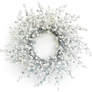 Birch Wreath with White Berries, Iced Pine Cones, Holly Leaf, Branch - 26" Winter Christmas Wreath for Front Door or Indoor Wall Window Thanksgiving Decor
