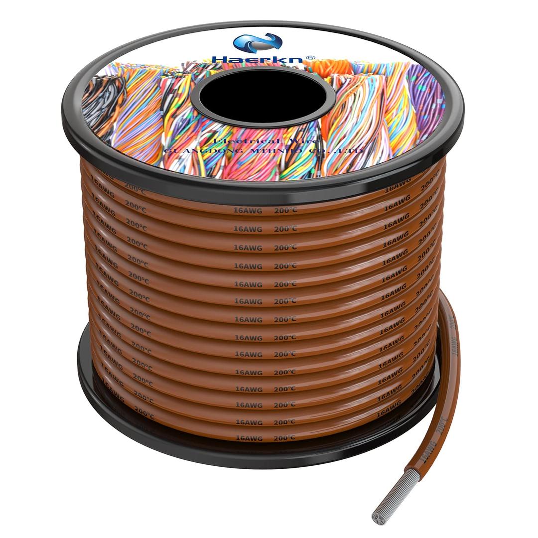 16awg Silicone Electrical Wire Cable 50ft Brown 16 Gauge Hookup Wires kit Stranded Tinned Copper Wire Flexible and Soft High Temperature Resistance