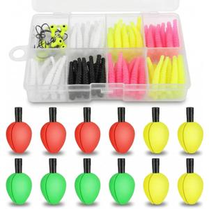 Gemscream 93 Pieces Fishing Tackle Kit with 12 Assorted Color Floats + 81 Pcs Artificial Soft Baits Durable Plastic Lures, Fits All Fishing Scenes