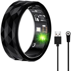 Smart Ring with Calories, Heart Rate,Step Counter, Heart Rate & Blood Oxygen Monitor, Sleep Tracking, and IP68 Waterproof - No App Subscription, Compatible with Android 5.1+ & iOS 8.0 (Black, 10#)