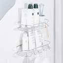 KINCMAX Shower Caddy, Rustproof SUS304 Stainless Steel, Adhesive Wall Mount Double Round Baskets 2-pack (Polished Silver)