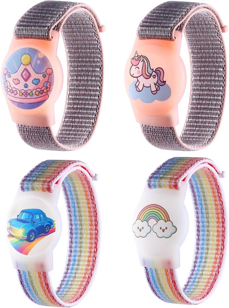 Kids Wristband for AirTag, Adjustable Nylon Watch Band Tracker Case, Breathable, Waterproof, GPS Trackers Case Cover, Anti Lost watchband for Toddler Child (2pcs-pink/2pcs-white)