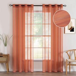 MIULEE 2 Panels Burnt Orange Semi Sheer Window Curtains Elegant Grommet Top Window Voile Drapes/Treatment Linen Textured Panels for Bedroom Living Room Fall Decor (54X72 Inches)