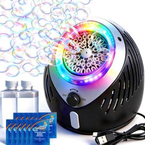 Play-Act Bubble Machine for Kids, Toddlers, Rechargeable Battery Operated Bubble Machine Blower with Solutions and USB Charging Cable, Party Favors, Summer Outdoor Toy for Wedding, Kids Birthday Gift