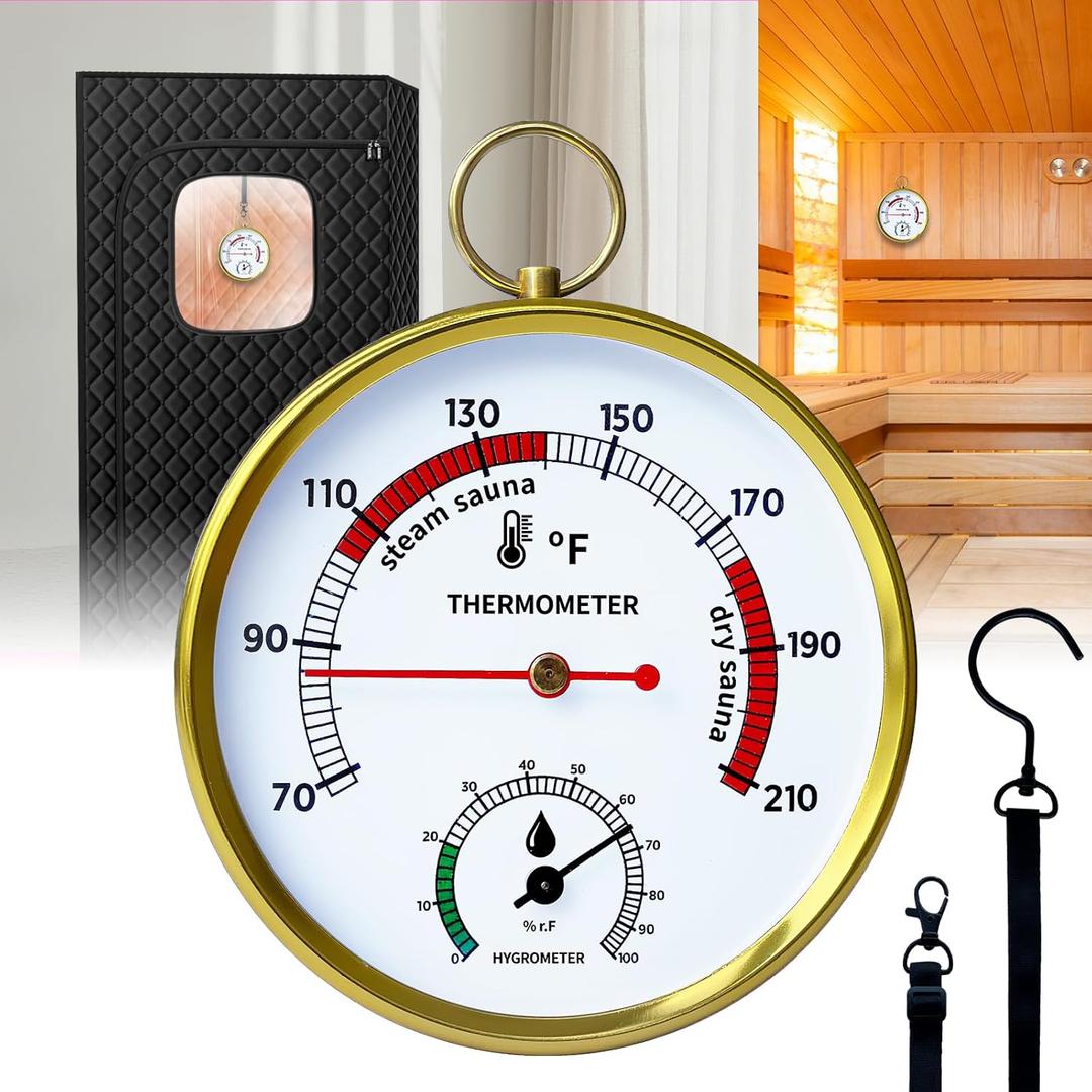 Sauna Thermometer Fahrenheit and Hygrometer, Upgraded Lanyard-Mounted for Portable Steam Sauna Box, Ideal for Infrared/Indoor/Home Use, Essential Accessory and Gift for Enthusiasts (Black)