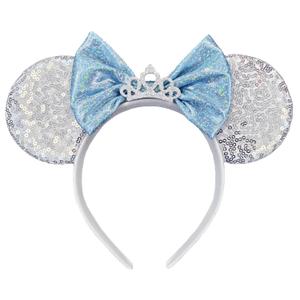 XINXIYAN Mouse Ears Headbands for Women Glitter Sequin Mouse Ears Bow Headband Birthday Party Princess Decoration (Silver)