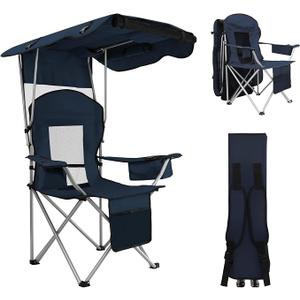 Camping Chair with Canopy Shade Portable Folding Beach Chairs,Blue | Full Sun Protection,Cup holder,Pocket,Cooler Bag,Can Folded Into a Backpack,for Camping Fishing Beach and Sports