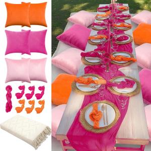 Beeveer 91 x 71 Extra Large Outdoor Boho Picnic Blanket with Tequila Table Runner, 6 Throw Pillow Covers 6 Napkins Woven Cotton Yarn Oversize Beach Blanket Washable Picnic Camp Wedding