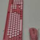 Wireless Keyboard and Mouse Combo, Retro Round Keycaps, Cute Full-Size Typewriter Keyboard with Phone Holder, Sleep Mode, Click Soft, 2.4GHz Cordless Connection for Windows/PC/Laptop (Pink-Colorful)