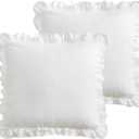2 Pack White Ruffled Euro Shams Pillow Covers, Washed Cotton 26x26 inches Farmhouse Bed Pillowcases (White, 26x26 inches)