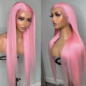Maycaur Pink Synthetic Hair Wigs with Natural Baby Hair Long Straight Women's Wig Glueless Heat Resistant Synthetic Lace Front Wigs for Fashion Women
