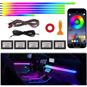 Acrylic Interior Car Ambient Lighting Kits, LED Strip Lights with Wireless APP, Neon Fiber Optic Lights Function LED Strip for Car with Music Modes (6 in 1)